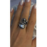 925 Sterling Silver White Mother of Pearl Black Onyx Marcasite Ring Size 8