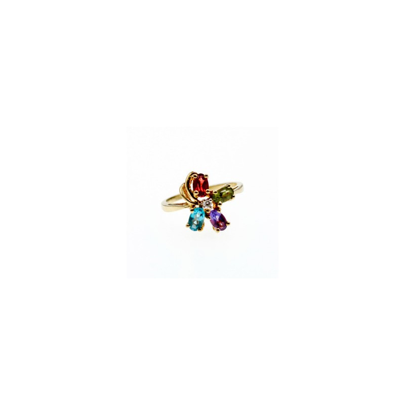 10K YELLOW GOLD AMETHYST, GARNET, TOPAZ, PERIDOT & DIAMOND RING SIZE 6.25