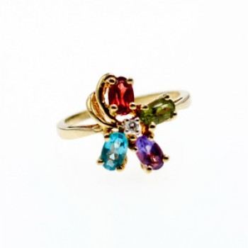 10K Yellow Gold Amethyst, Garnet, Topaz, Peridot & Diamond Ring Size 6.25
