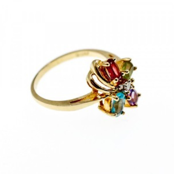10K Yellow Gold Amethyst, Garnet, Topaz, Peridot & Diamond Ring Size 6.25