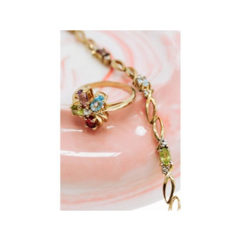 10K YELLOW GOLD AMETHYST, GARNET, TOPAZ, PERIDOT & DIAMOND RING SIZE 6.25