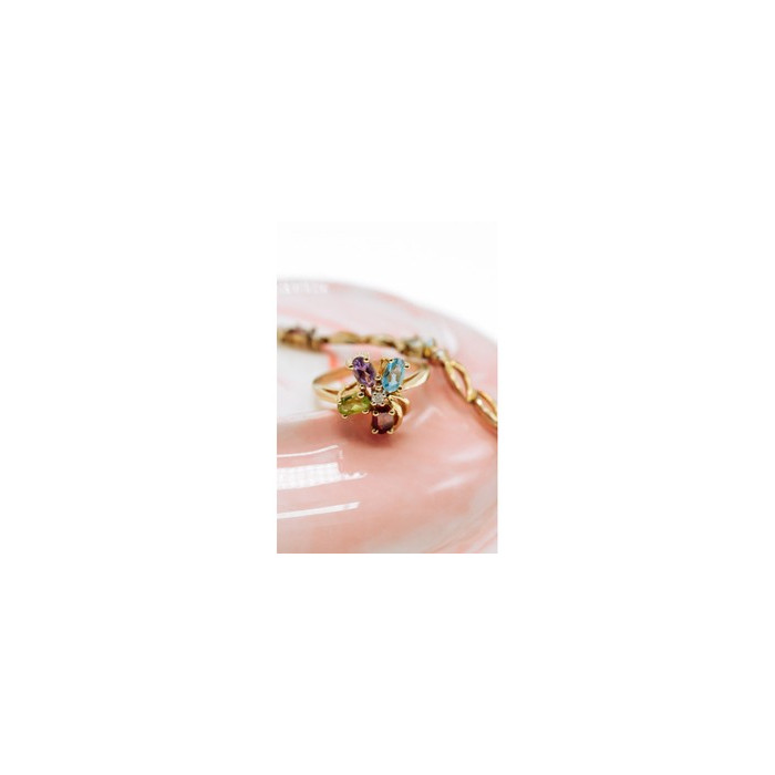 10K YELLOW GOLD AMETHYST, GARNET, TOPAZ, PERIDOT & DIAMOND RING SIZE 6.25