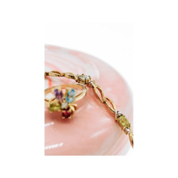 10K YELLOW GOLD AMETHYST, GARNET, TOPAZ, PERIDOT & DIAMOND RING SIZE 6.25