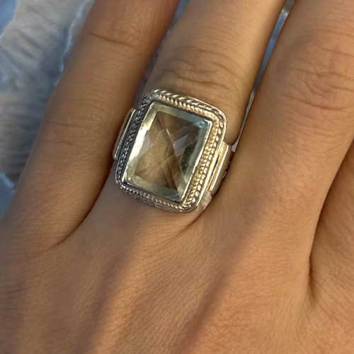 Vintage Style 925 Sterling Silver Quartz Stone Ring Size 6