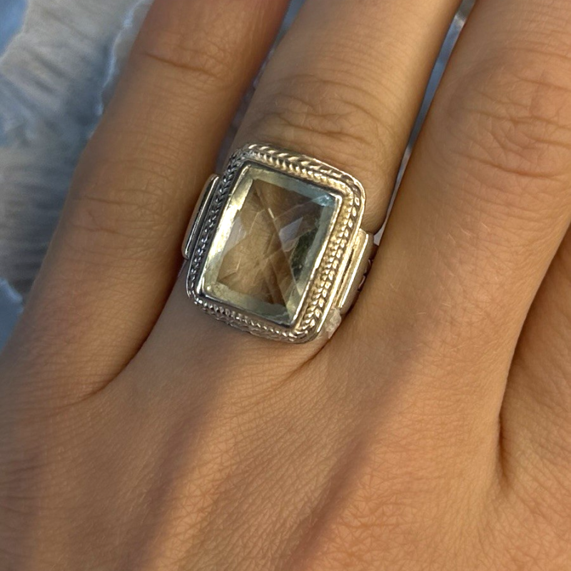Vintage Style 925 Sterling Silver Quartz Stone Ring Size 6