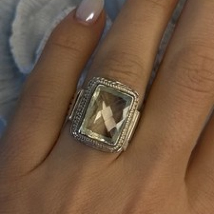 Vintage Style 925 Sterling Silver Quartz Stone Ring Size 6