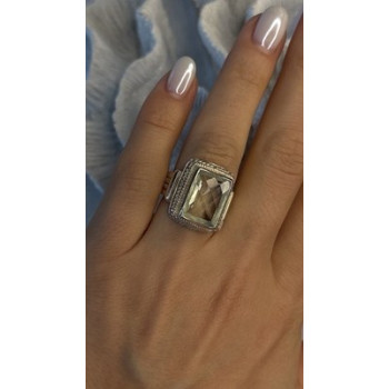 Vintage Style 925 Sterling Silver Quartz Stone Ring Size 6