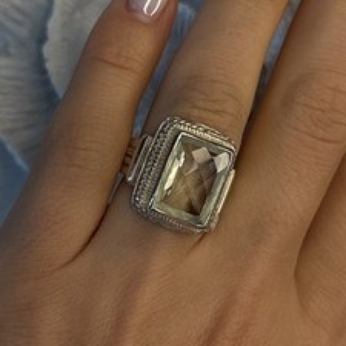 Vintage Style 925 Sterling Silver Quartz Stone Ring Size 6