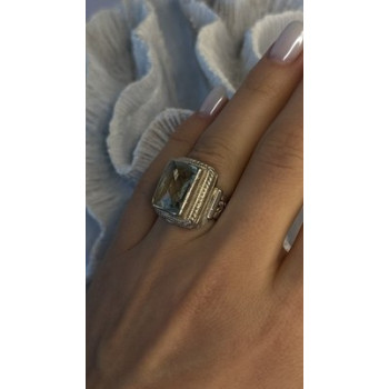 Vintage Style 925 Sterling Silver Quartz Stone Ring Size 6