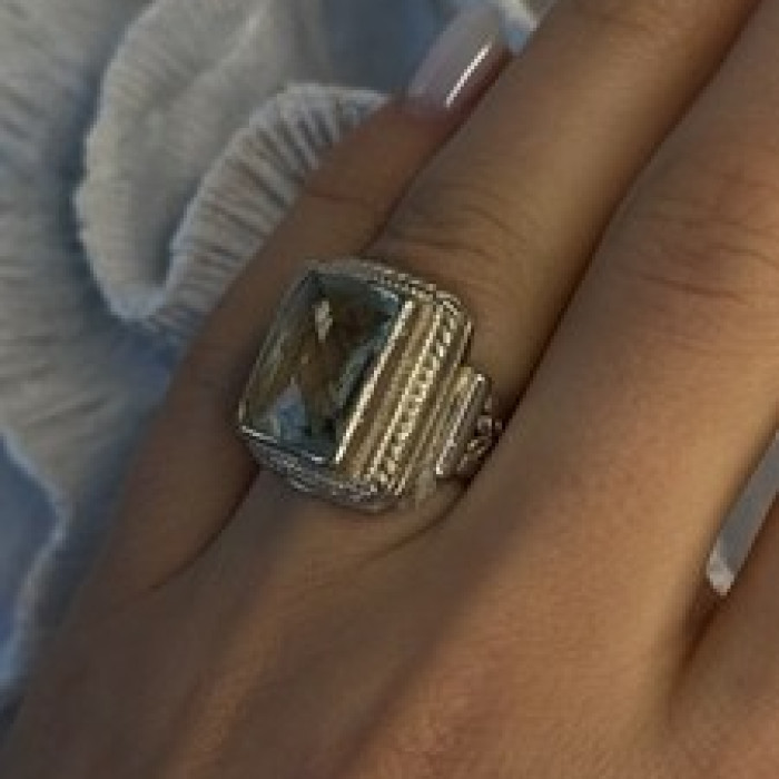 Vintage Style 925 Sterling Silver Quartz Stone Ring Size 6