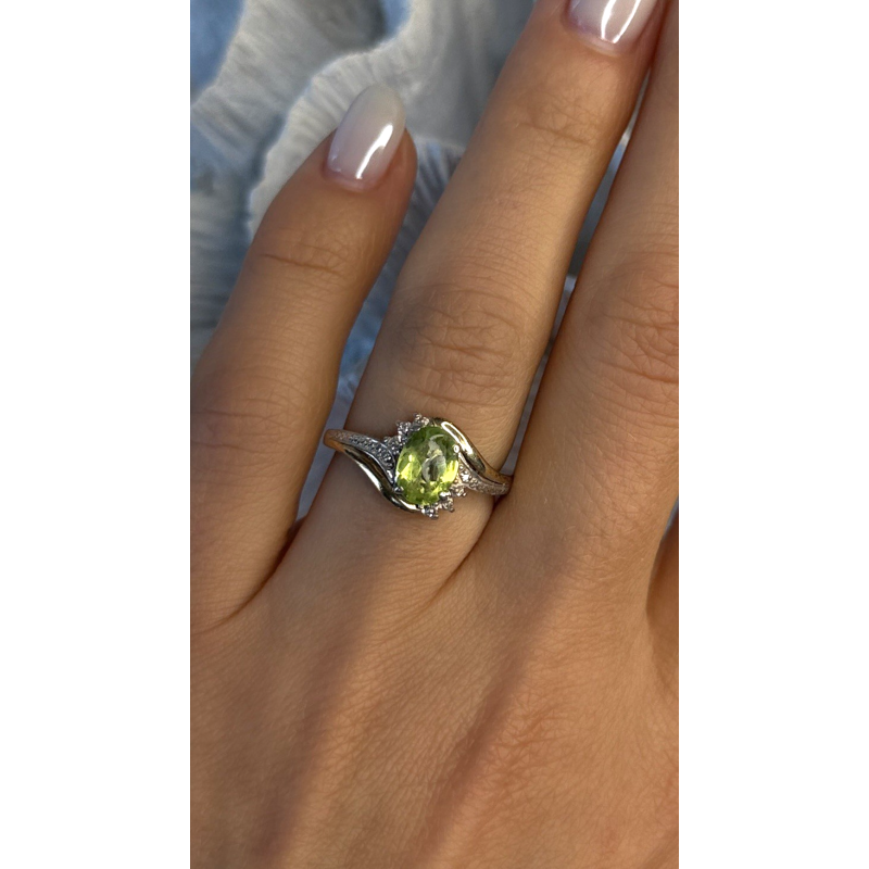 925 Sterling Silver & 10K yellow Gold Part Peridot & Diamonds Ring Size 7