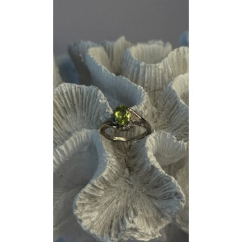 925 Sterling Silver & 10K yellow Gold Part Peridot & Diamonds Ring Size 7