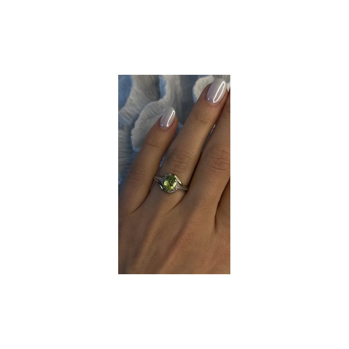 925 Sterling Silver & 10K yellow Gold Part Peridot & Diamonds Ring Size 7