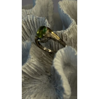 925 Sterling Silver & 10K yellow Gold Part Peridot & Diamonds Ring Size 7