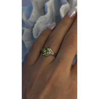 925 Sterling Silver & 10K yellow Gold Part Peridot & Diamonds Ring Size 7
