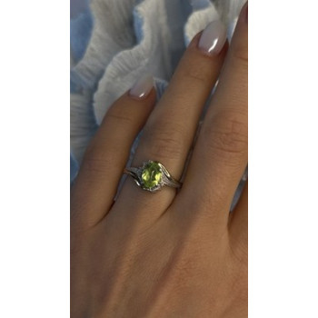 925 Sterling Silver & 10K yellow Gold Part Peridot & Diamonds Ring Size 7
