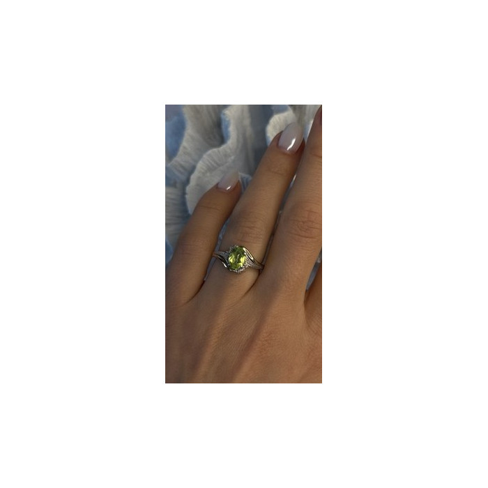 925 Sterling Silver & 10K yellow Gold Part Peridot & Diamonds Ring Size 7