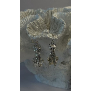 Dangle 925 Sterling Silver Cat Earrings Head allows for movement