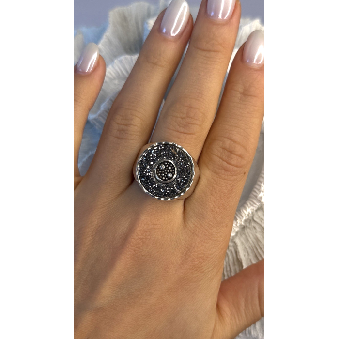 Michael Dawkins Starry Night 925 Sterling Silver Black Druzy Quartz Ring Size 9