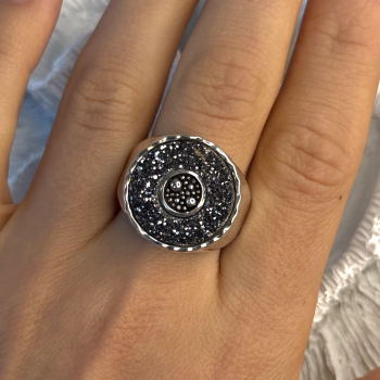 Michael Dawkins Starry Night 925 Sterling Silver Black Druzy Quartz Ring Size 9