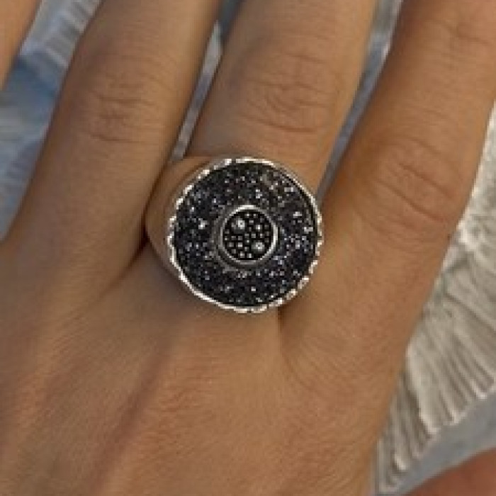 Michael Dawkins Starry Night 925 Sterling Silver Black Druzy Quartz Ring Size 9