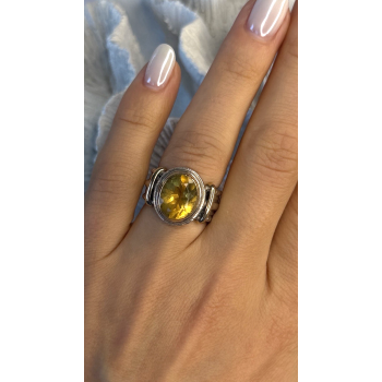Vintage 925 Sterling Silver & 14K Yellow Gold Part Yellow Citrine Ring Size 6