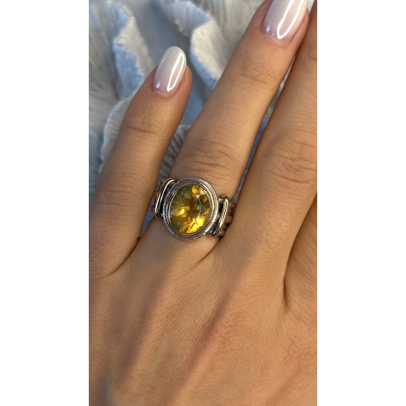 Vintage 925 Sterling Silver & 14K Yellow Gold Part Yellow Citrine Ring Size 6