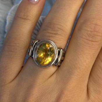 Vintage 925 Sterling Silver & 14K Yellow Gold Part Yellow Citrine Ring Size 6