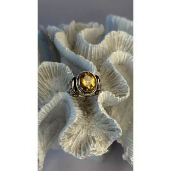 Vintage 925 Sterling Silver & 14K Yellow Gold Part Yellow Citrine Ring Size 6