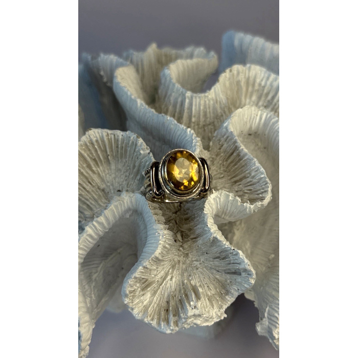 Vintage 925 Sterling Silver & 14K Yellow Gold Part Yellow Citrine Ring Size 6