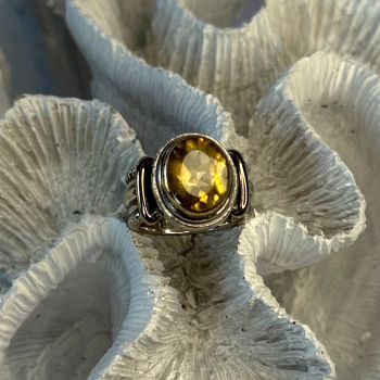 Vintage 925 Sterling Silver & 14K Yellow Gold Part Yellow Citrine Ring Size 6