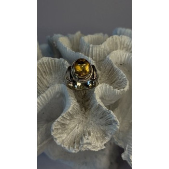 Vintage 925 Sterling Silver & 14K Yellow Gold Part Yellow Citrine Ring Size 6