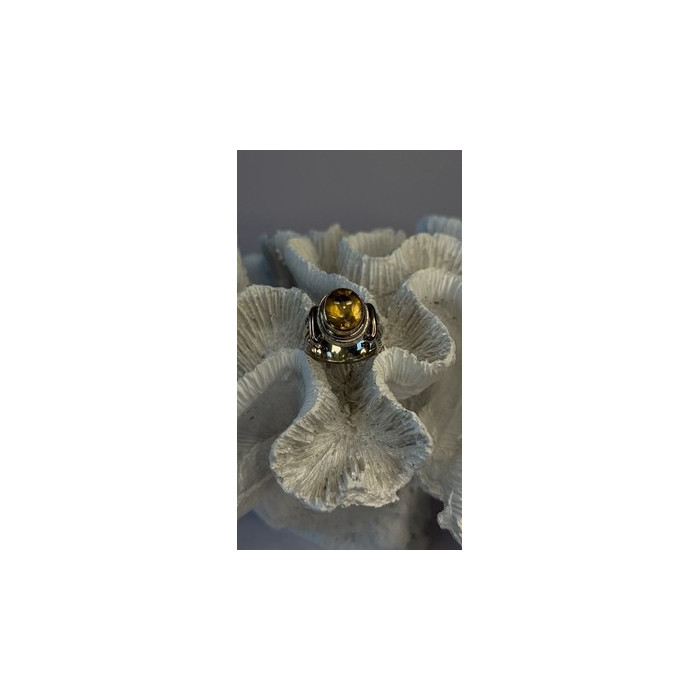 Vintage 925 Sterling Silver & 14K Yellow Gold Part Yellow Citrine Ring Size 6