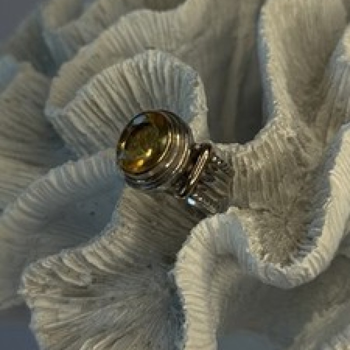 Vintage 925 Sterling Silver & 14K Yellow Gold Part Yellow Citrine Ring Size 6