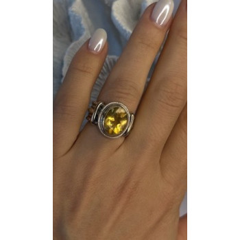 Vintage 925 Sterling Silver & 14K Yellow Gold Part Yellow Citrine Ring Size 6