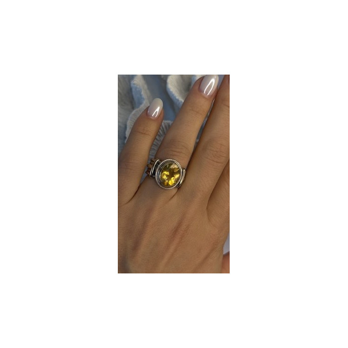 Vintage 925 Sterling Silver & 14K Yellow Gold Part Yellow Citrine Ring Size 6