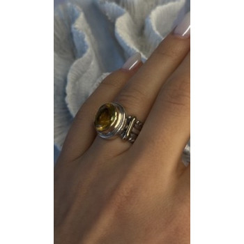 Vintage 925 Sterling Silver & 14K Yellow Gold Part Yellow Citrine Ring Size 6