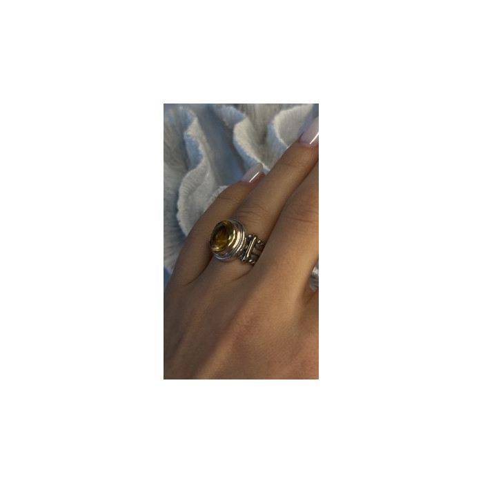 Vintage 925 Sterling Silver & 14K Yellow Gold Part Yellow Citrine Ring Size 6