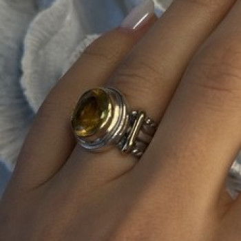Vintage 925 Sterling Silver & 14K Yellow Gold Part Yellow Citrine Ring Size 6