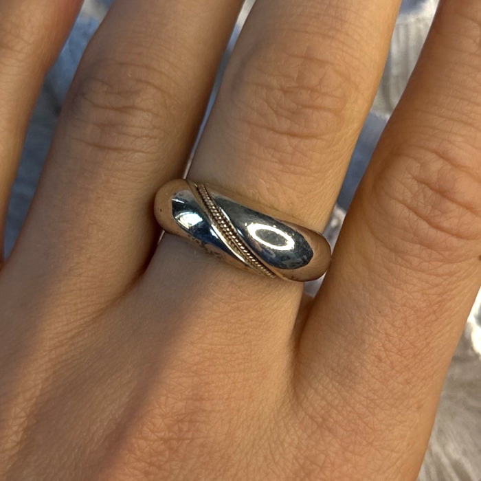 Vintage 925 Sterling Silver & 10K yellow Gold Rope Twist Ring Size 8.5