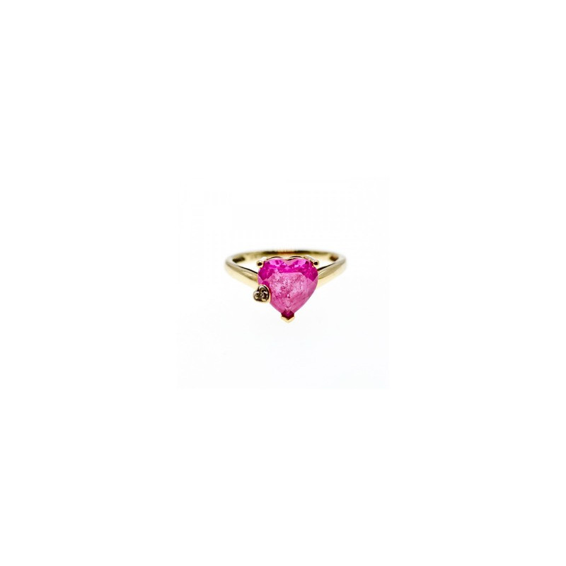 10K YELLOW GOLD PINK TOPAZ & DIAMOND HEART RING SIZE 8