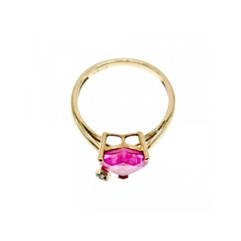 10K YELLOW GOLD PINK TOPAZ & DIAMOND HEART RING SIZE 8