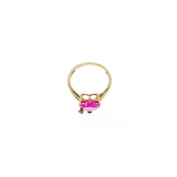 10K YELLOW GOLD PINK TOPAZ & DIAMOND HEART RING SIZE 8