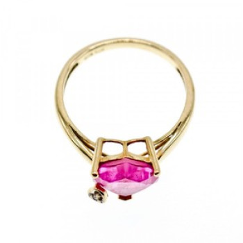 10K Yellow Gold Pink Topaz & Diamond Heart Ring Size 8