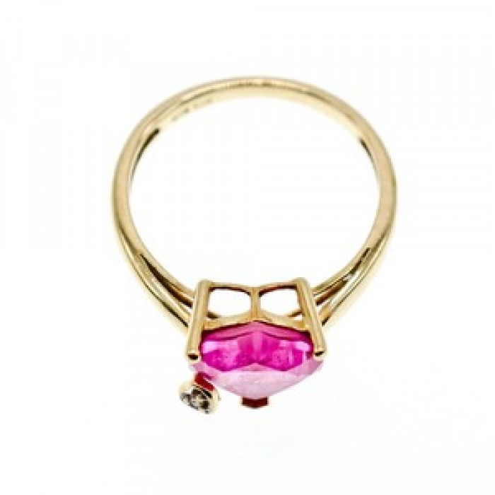 10K Yellow Gold Pink Topaz & Diamond Heart Ring Size 8