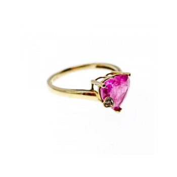 10K YELLOW GOLD PINK TOPAZ & DIAMOND HEART RING SIZE 8
