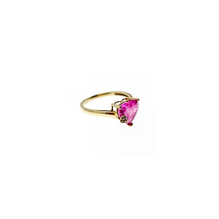 10K YELLOW GOLD PINK TOPAZ & DIAMOND HEART RING SIZE 8