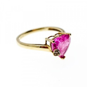 10K Yellow Gold Pink Topaz & Diamond Heart Ring Size 8