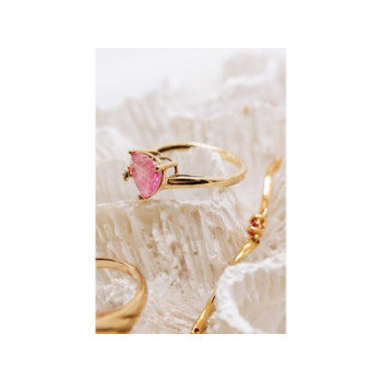 10K YELLOW GOLD PINK TOPAZ & DIAMOND HEART RING SIZE 8
