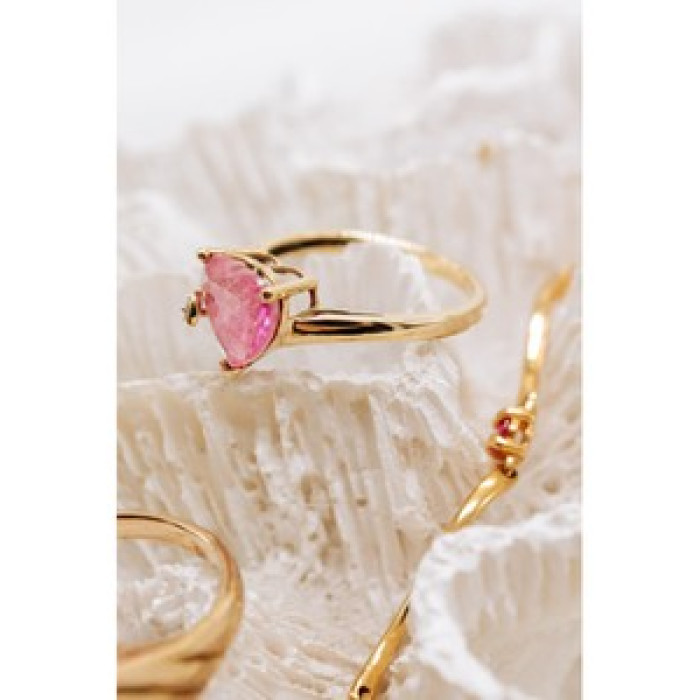 10K Yellow Gold Pink Topaz & Diamond Heart Ring Size 8